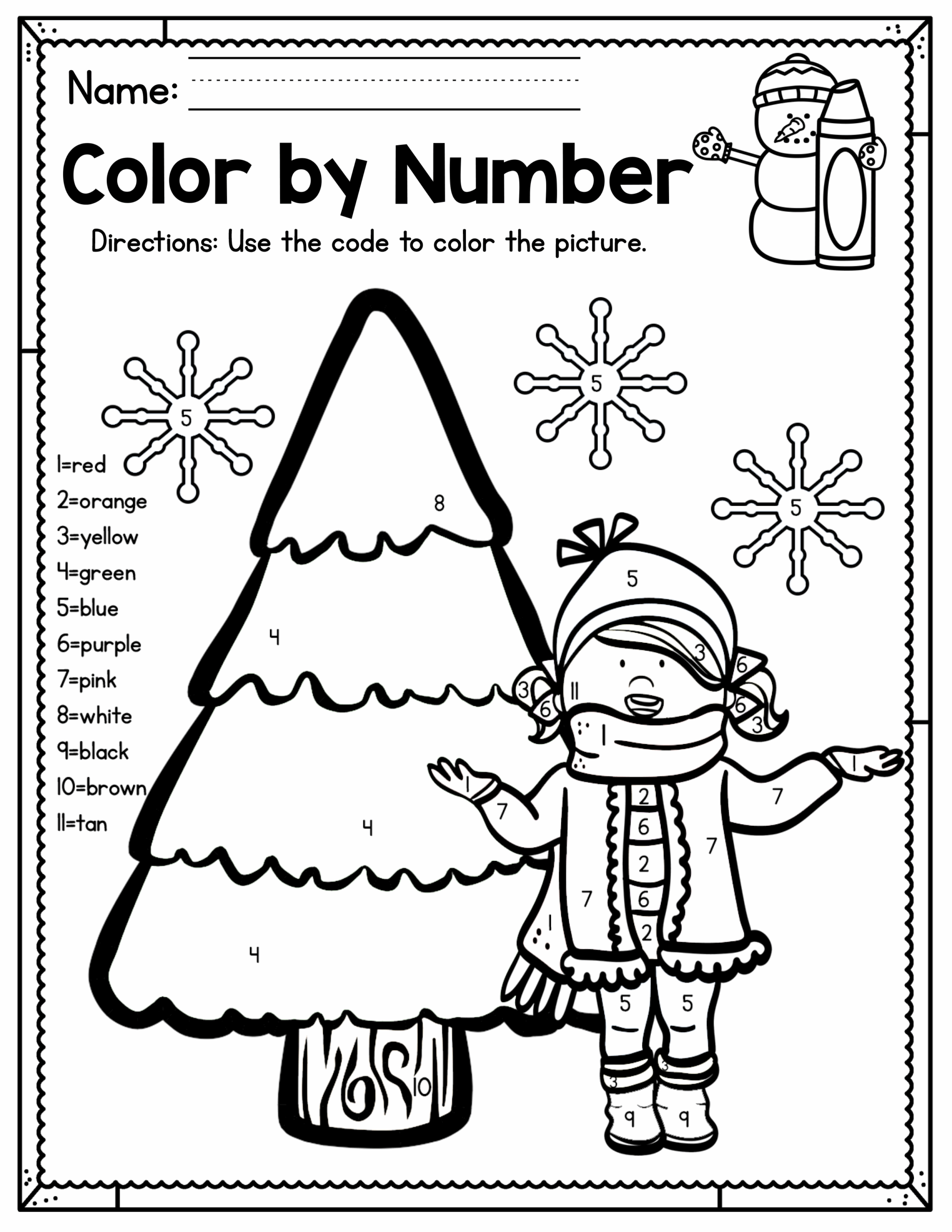 FREEBIE Winter Color By Number Printable Made By Teachers