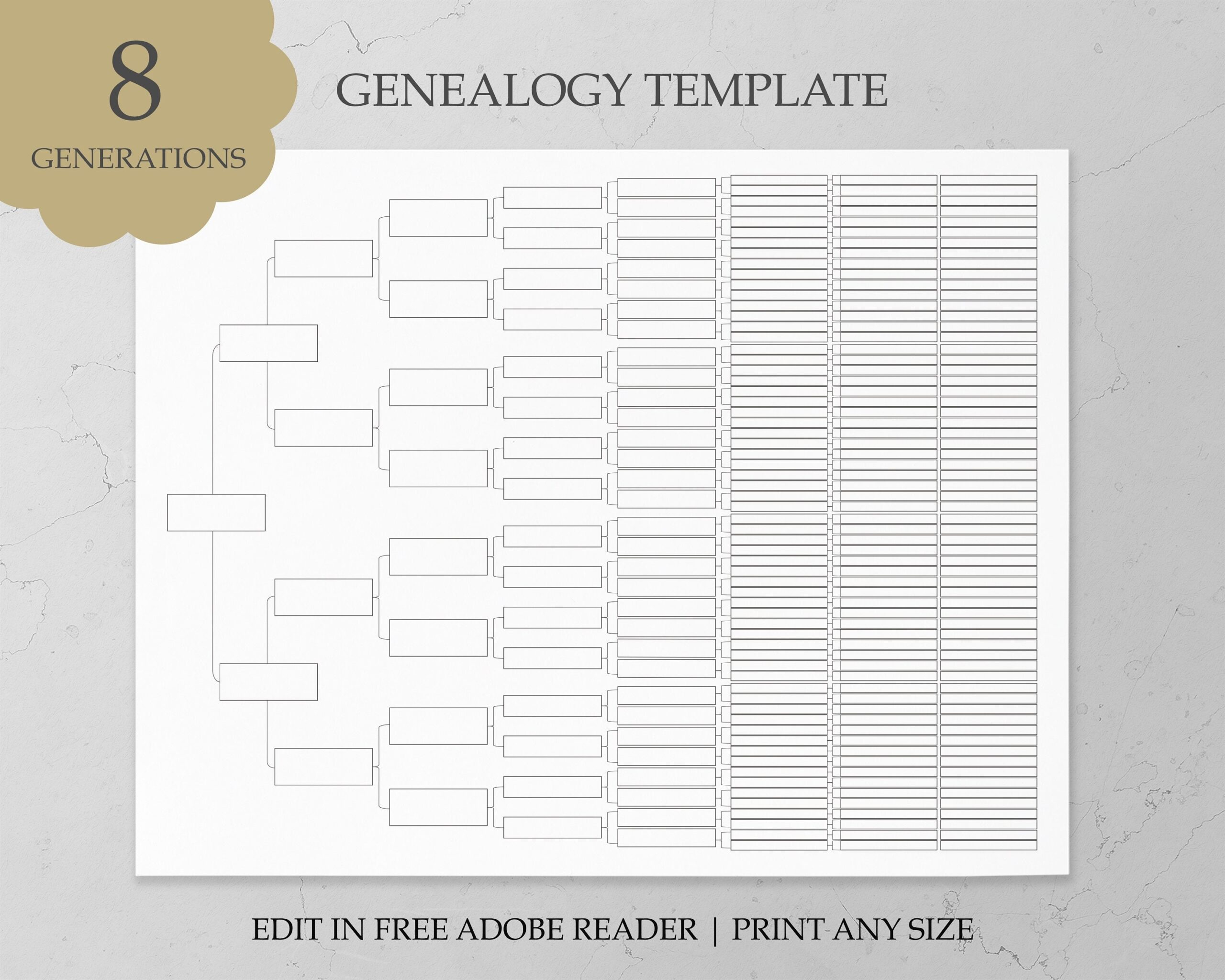 Genealogy Template Family Tree Chart 8 Generation Genealogy Chart Genealogy Form Pedigree Chart Family Tree Template Genealogy Worksheet Etsy UK