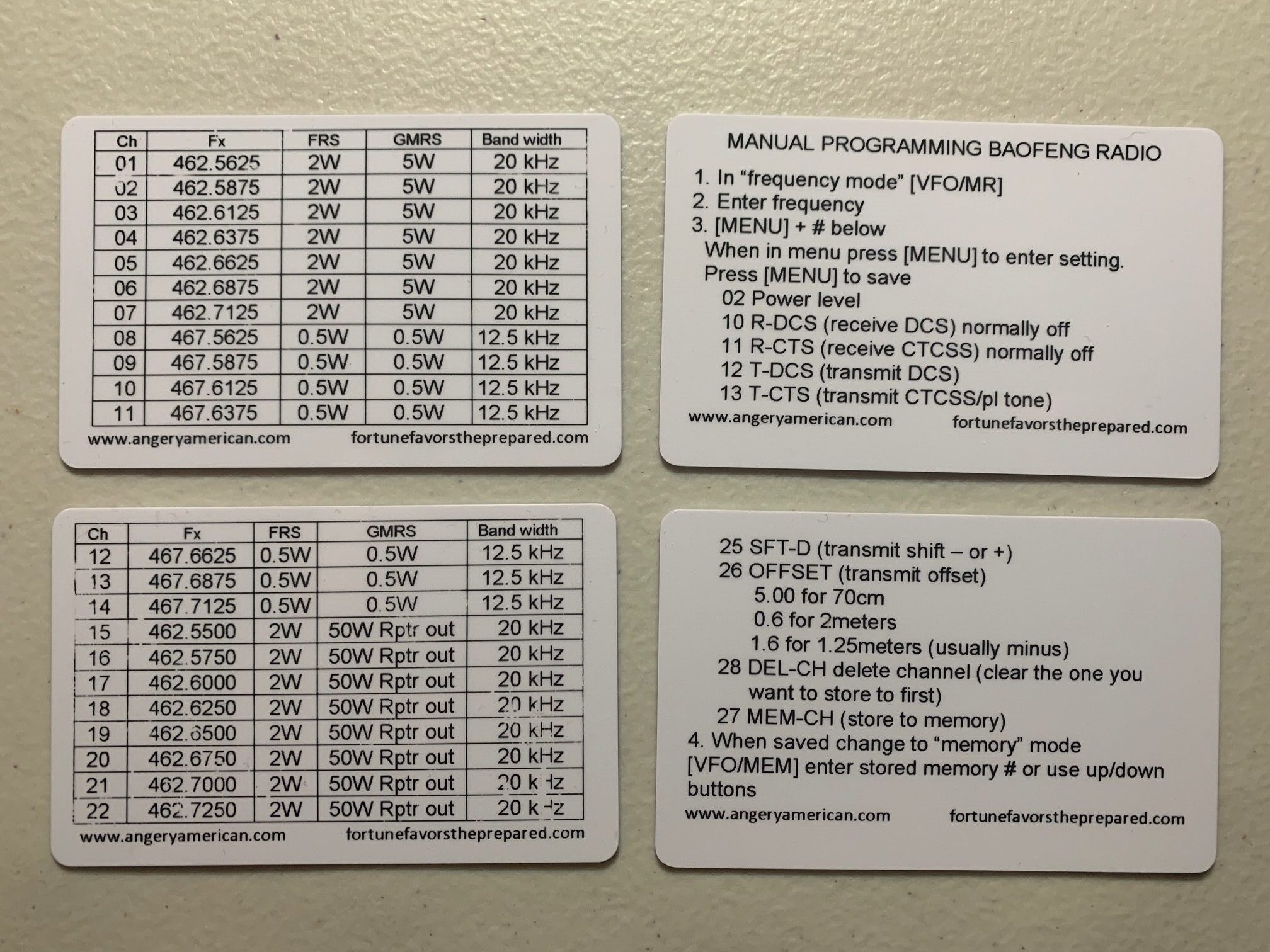 GMRS FRS Frequenciesu0026 Baofeng Programming Cards 2 Cards 