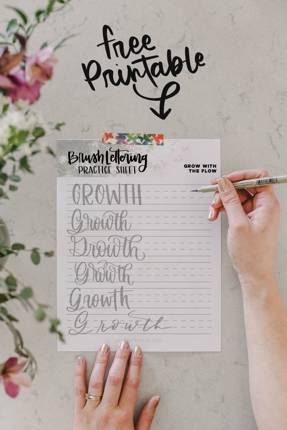 Growth Printable Hand Lettering Practice Sheet Lemon Thistle