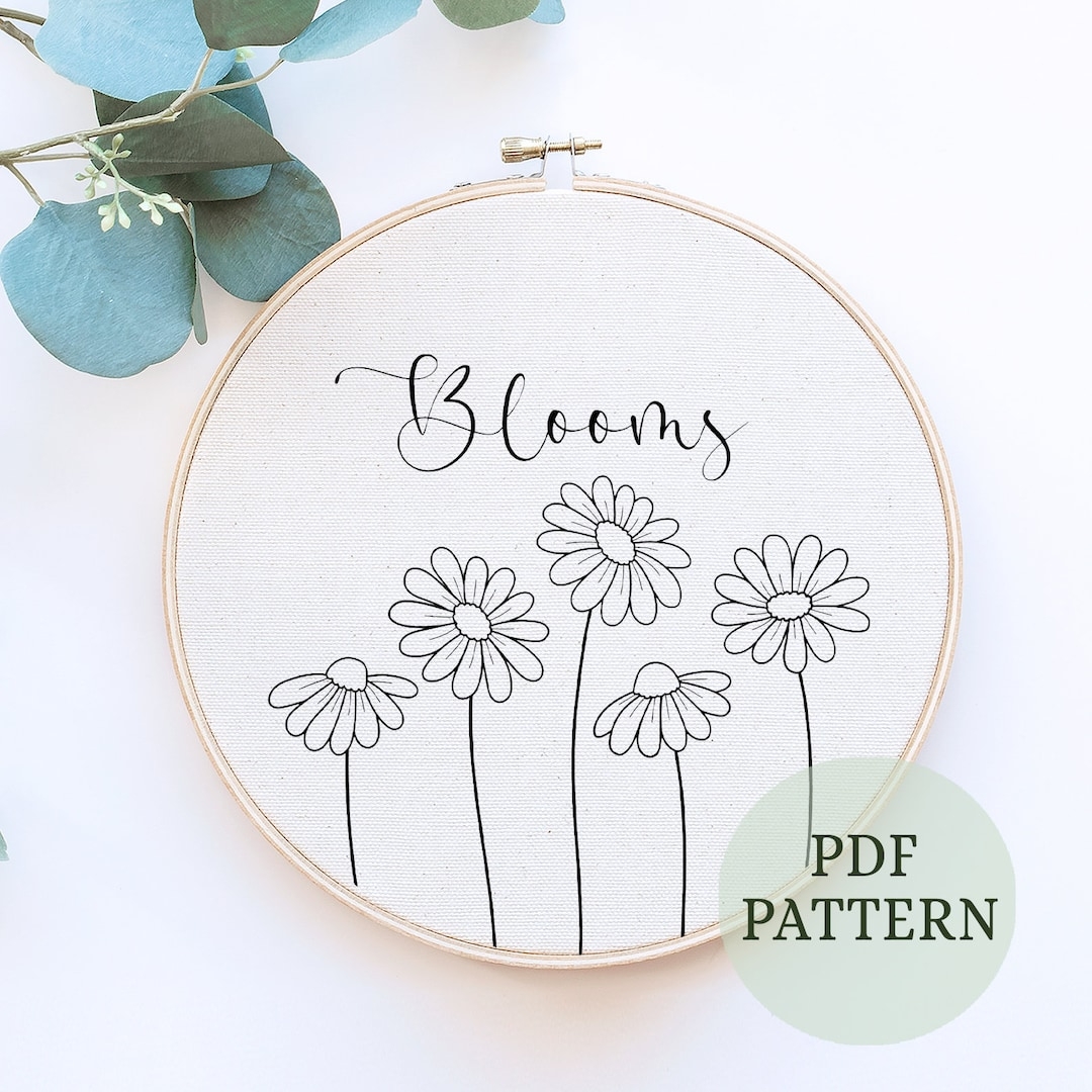 Hand Embroidery Pattern Embroidery Pattern Embroidery Designs Beginner Embroidery Pattern Daisies Embroidery Botanical Embroidery Etsy