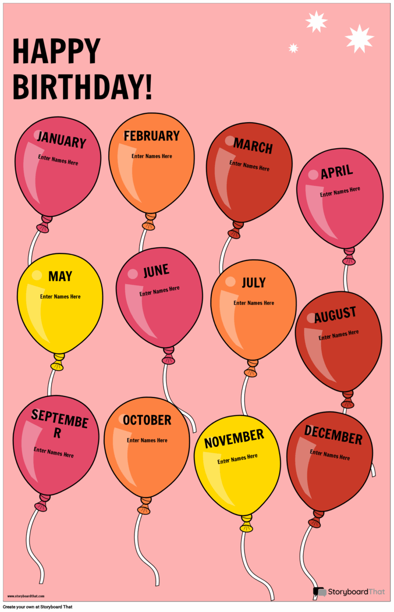 Happy Birthday Classroom Poster With Balloons