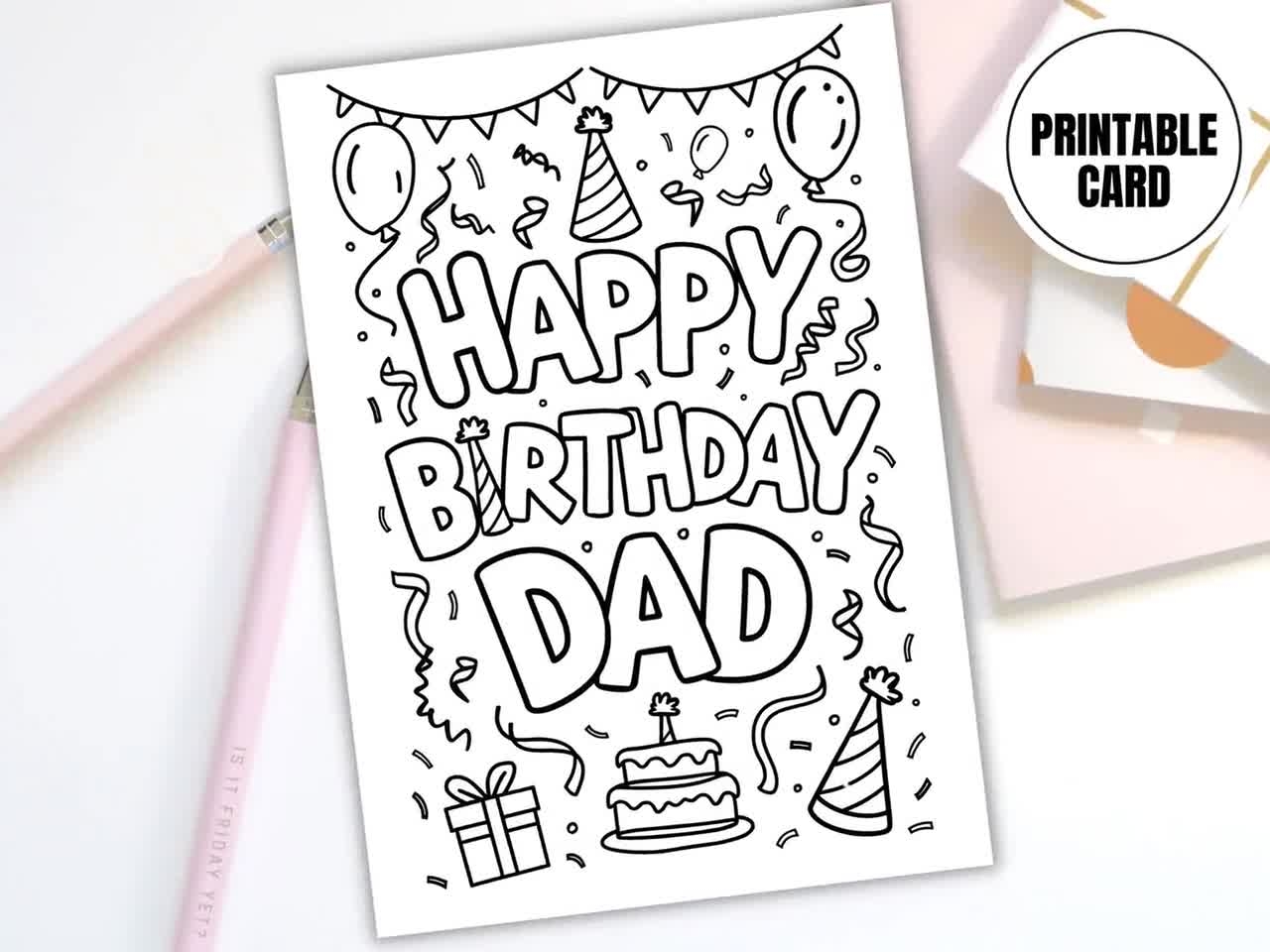 Happy Birthday Dad Printable Coloring Card Digital Download Fun DIY Birthday Card For Dad Father s Day Card Dad Gift Idea