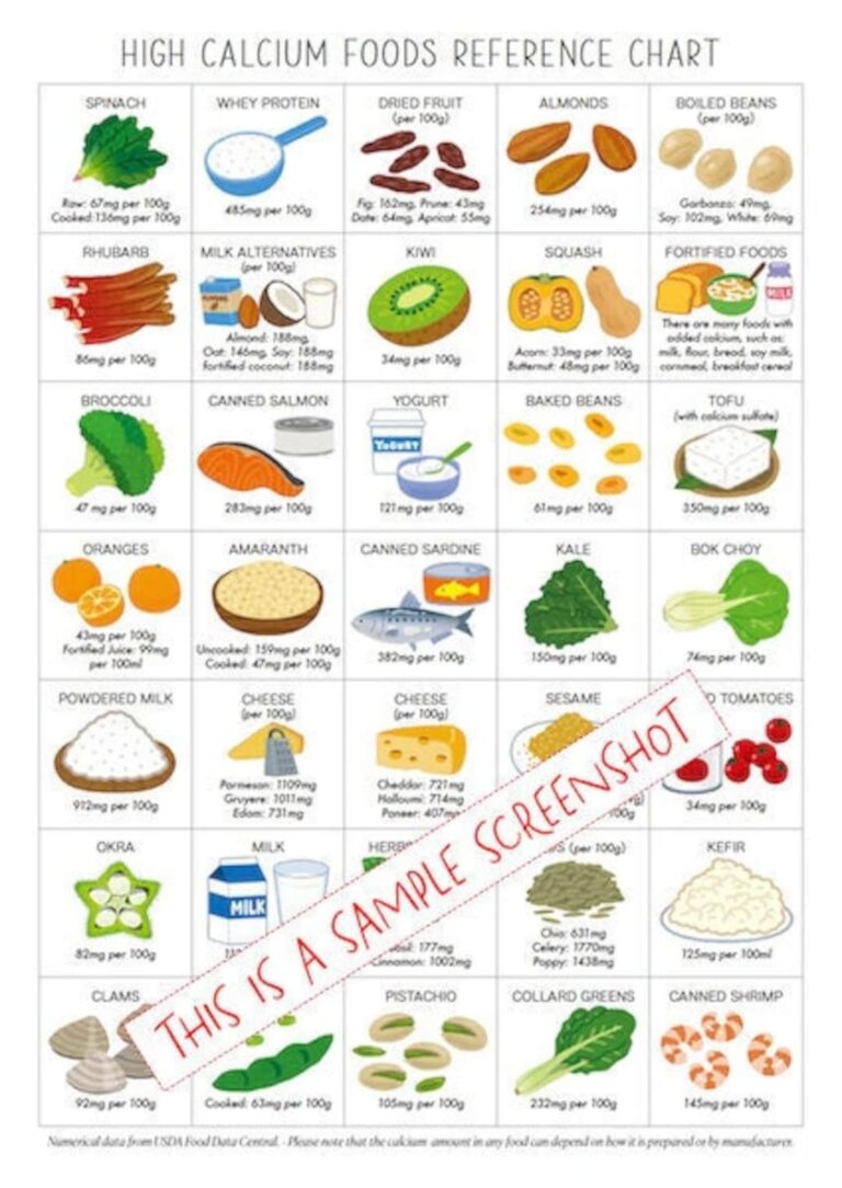 High Calcium Foods Reference Chart 1 Page Pdf PRINTABLE INSTANT DOWNLOAD at a glance Information Poster For Healthy Nutritional Eating Etsy