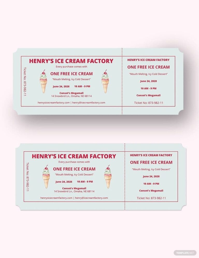 Ice Cream Food Ticket Template In Publisher PSD Illustrator Word Pages Download Template