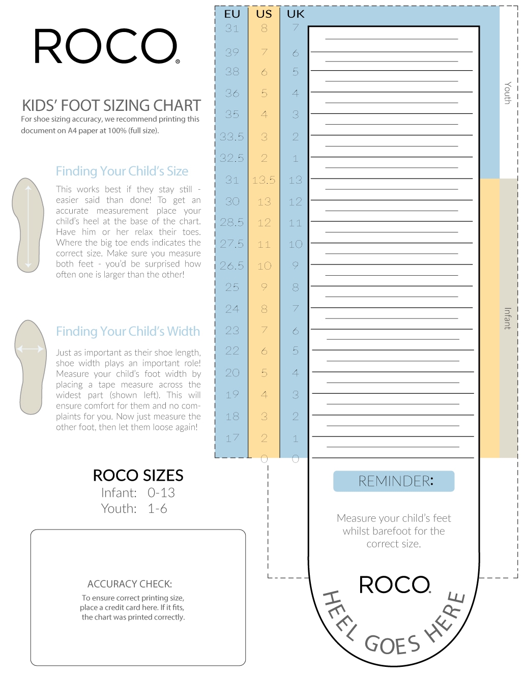 Printable Infant Shoe Size Chart