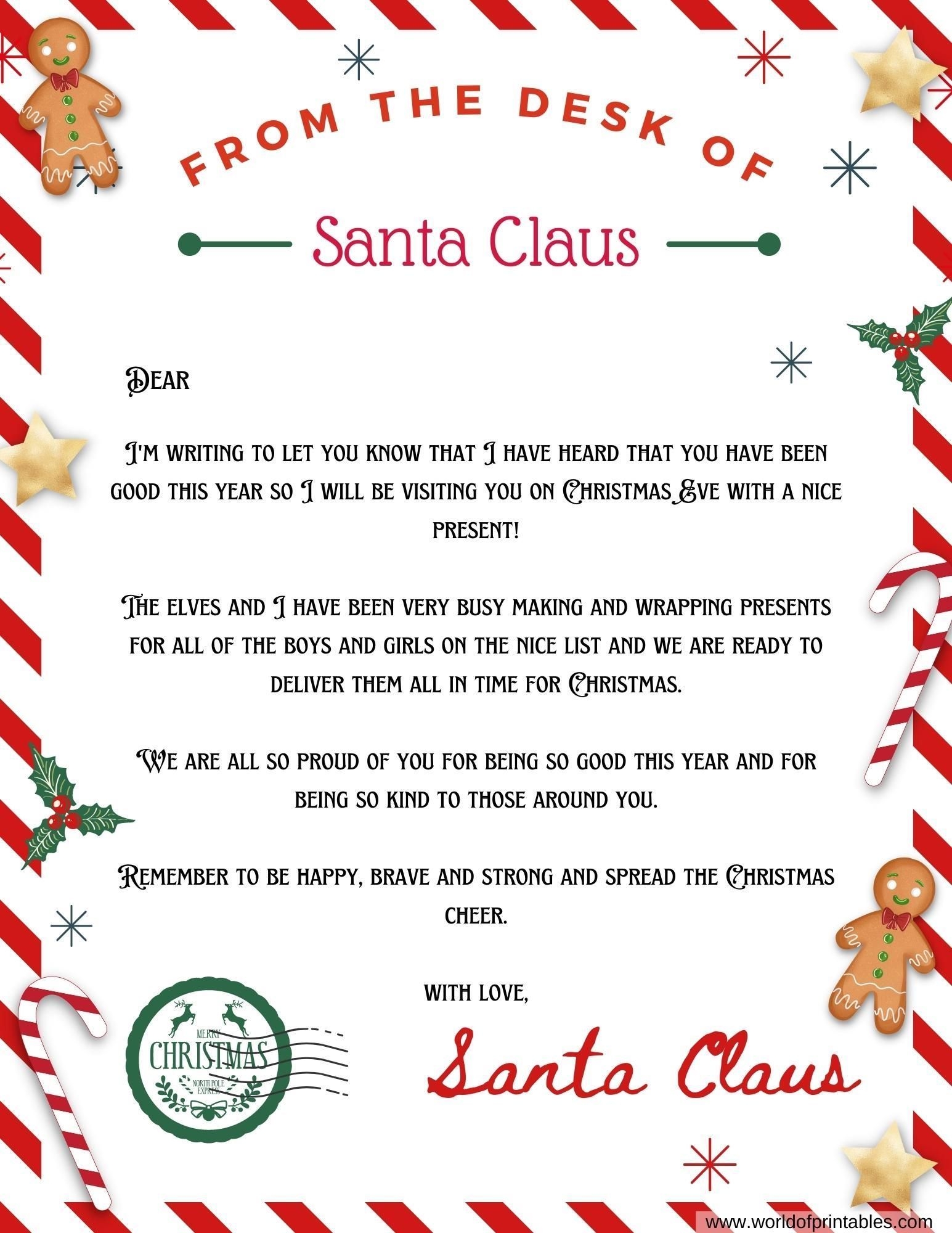 Free Printable From Santa Letter Templates