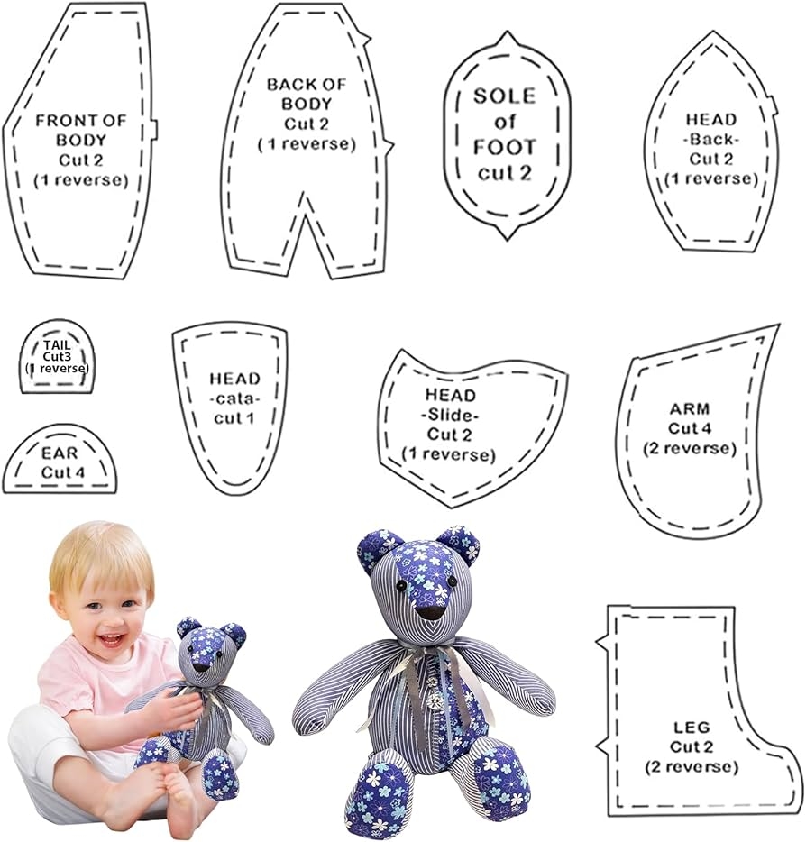 LINXINS Memory Bear Template Pattern 10 Pcs 10 Inch Acrylic Memory Bear Sewing Pattern Ruler Set DIY Teddy Bear Patterns Sewing Decoration For Use In