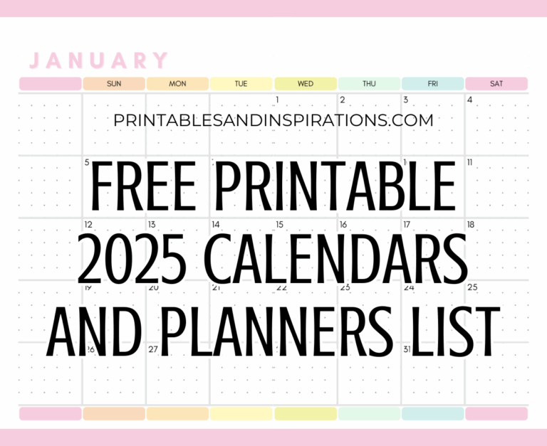 List Of Free Printable 2025 Calendars And 2025 Planners PDF Printables And Inspirations