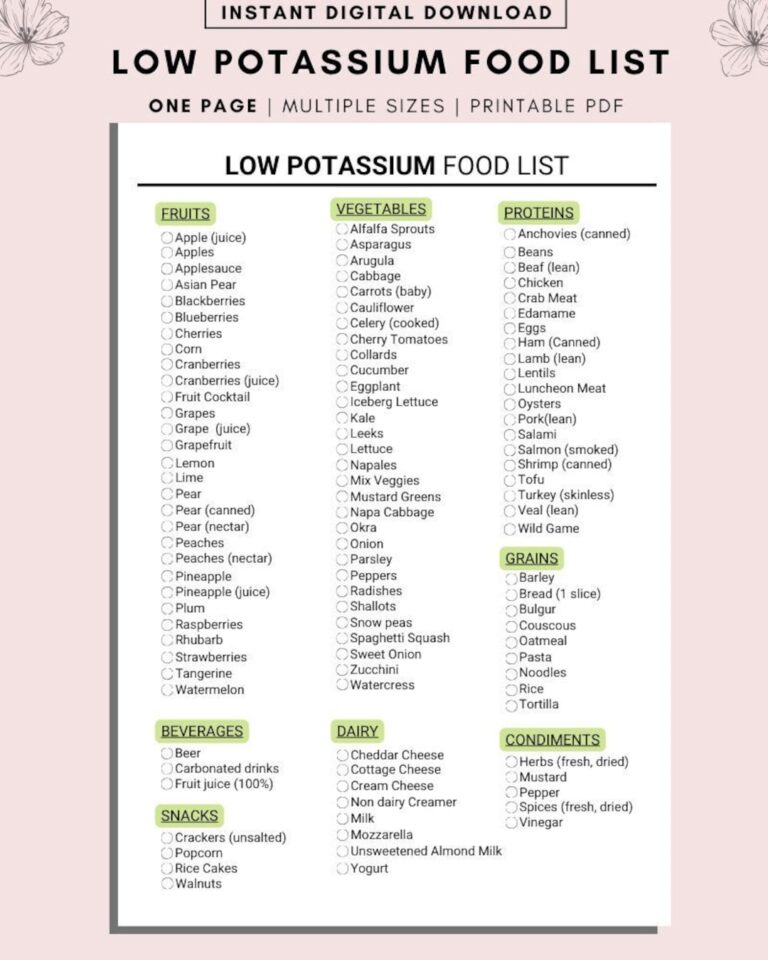 Low Potassium Food List Kidney Disease Renal Diet Chronic Illness Grocery List Shopping List Food Guide List Printable Food Journal Etsy