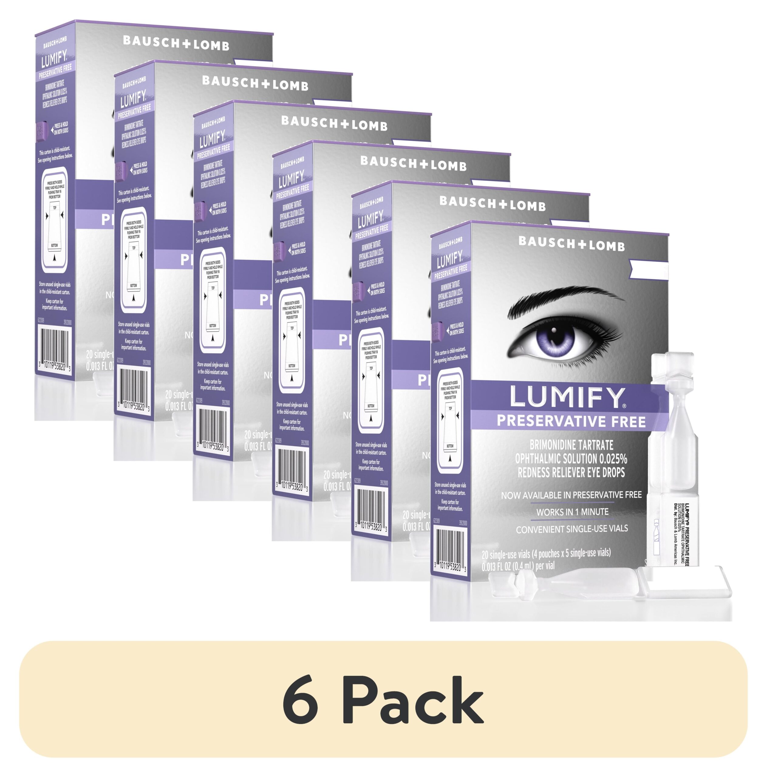 LUMIFY Preservative Free Redness Reliever Eye Drops For Whiter And Brighter Looking Eyes 20 Single Use Vials Walmart