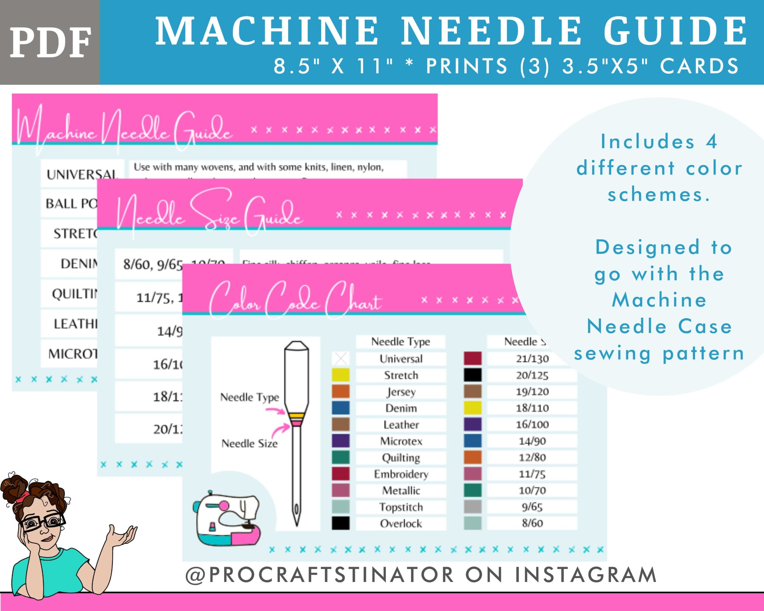 Machine Needle Size Guide PDF In 4 Color Schemes Etsy