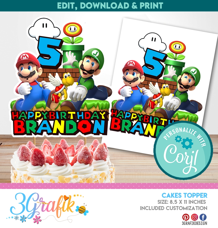 Mario Bros Cake Topper Template 3Grafik Printable Products For Yours Party