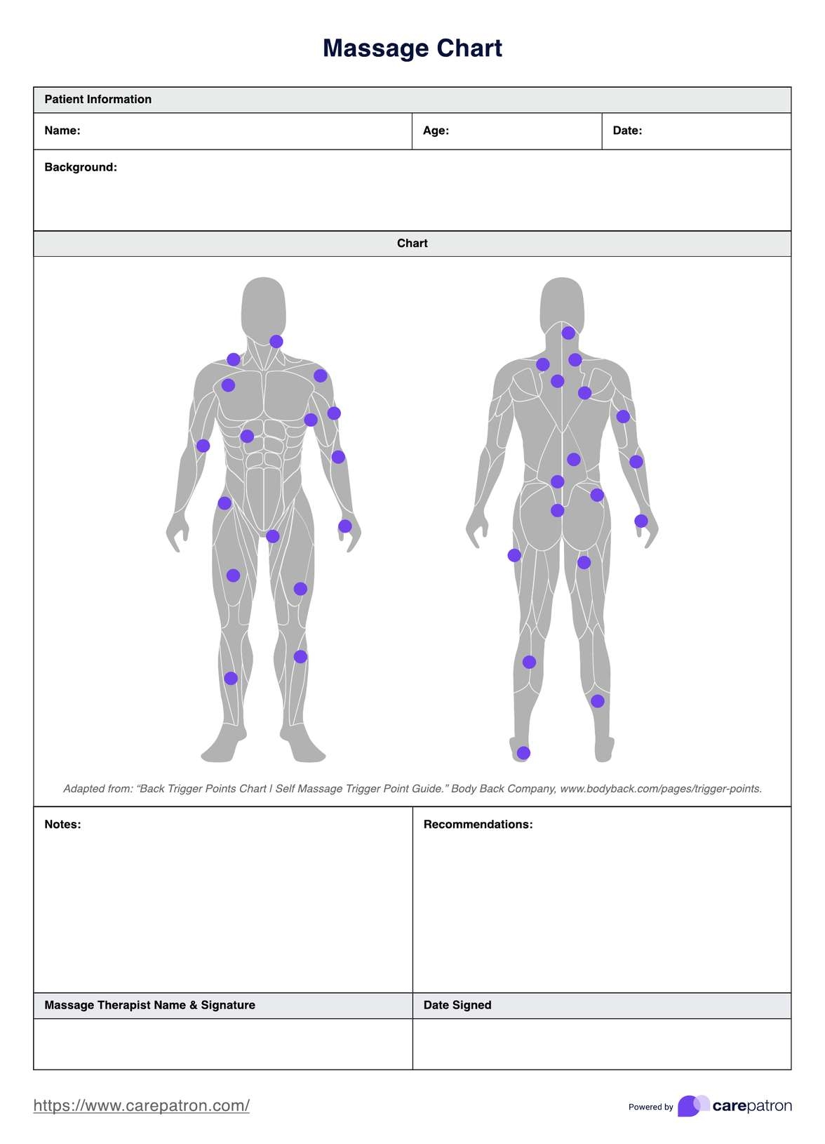 Massage Chart U0026 Example Free PDF Download