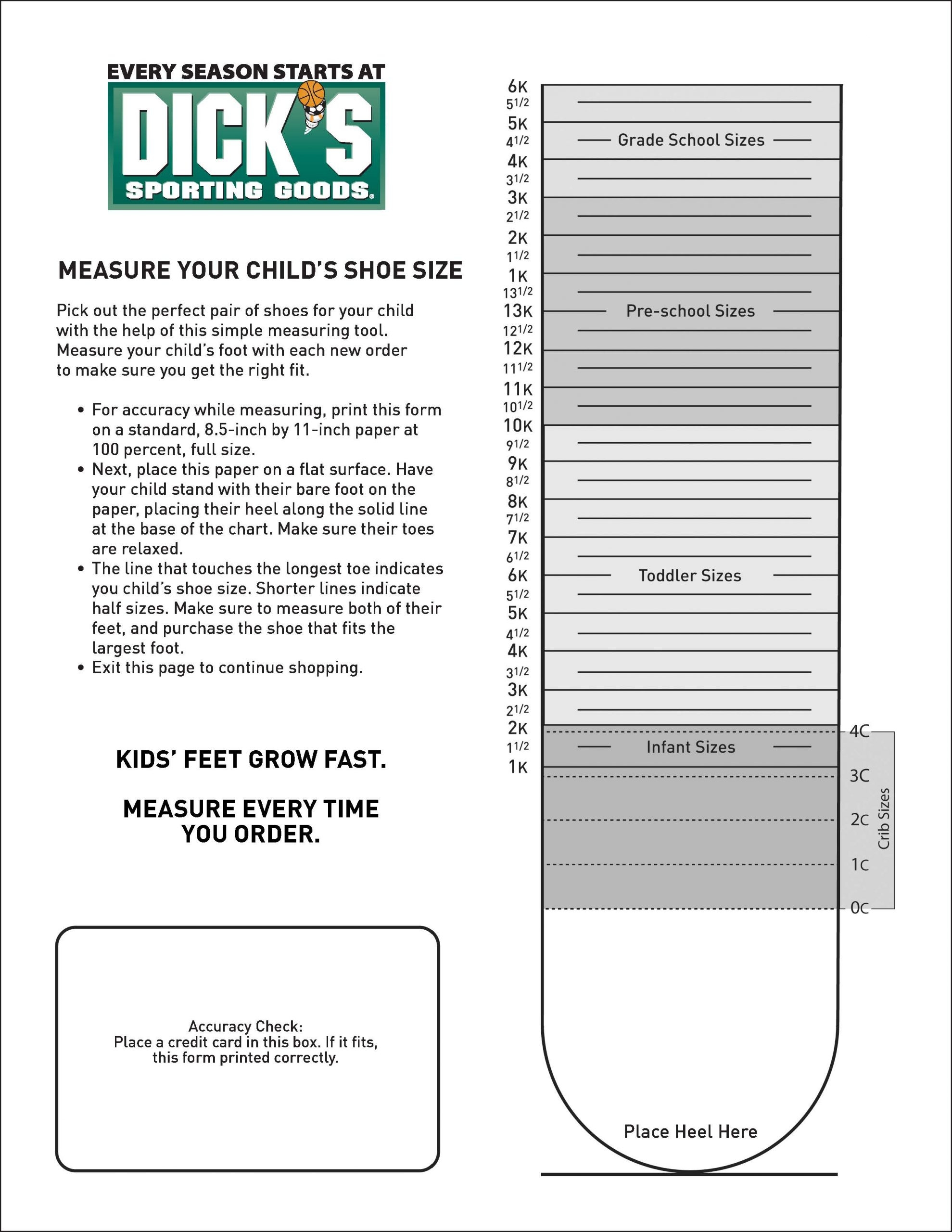 Printable Toddler Shoe Size Chart
