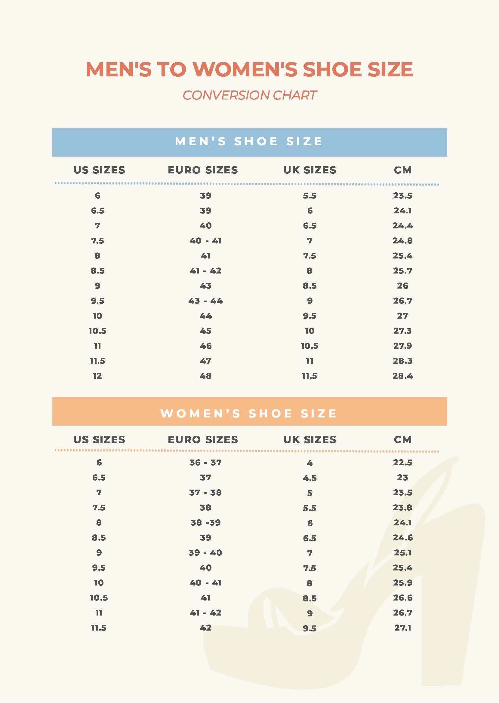 Adult Shoe Size Chart Printable