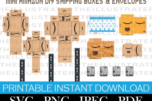Mini Amazon Boxes U0026 Envelope Template Mini Template Mini Printable Amazon Envelope Box DIY Paper Dollhouse Miniature