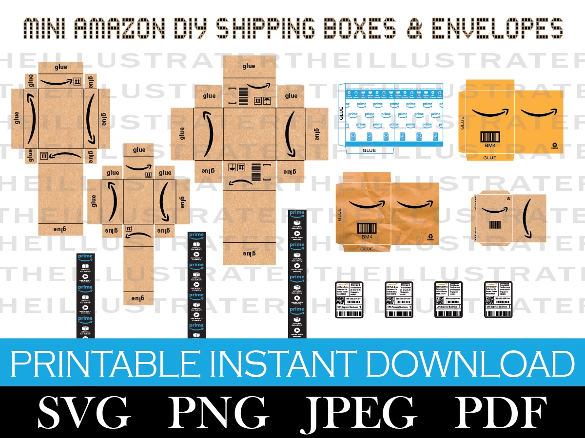 Mini Amazon Boxes U0026 Envelope Template Mini Template Mini Printable Amazon Envelope Box DIY Paper Dollhouse Miniature