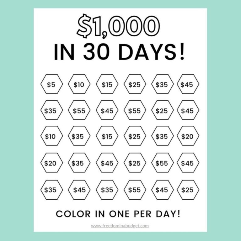 Money Saving Challenge Printable Save 1000 In 30 Days Savings 