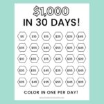 Money Saving Challenge Printable Save 1000 In 30 Days Savings 