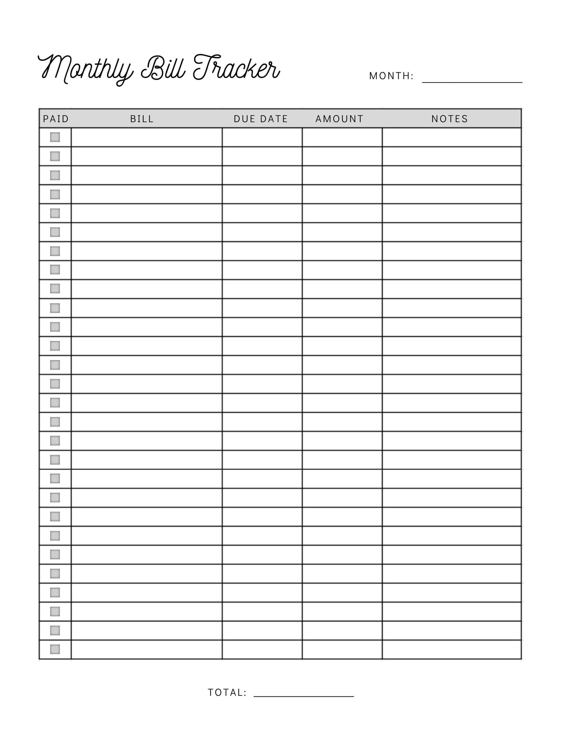 Monthly Bill Payment Tracker Printable Bill Pay Checklist Organizer Bill Log Planner Instant Download Etsy UK