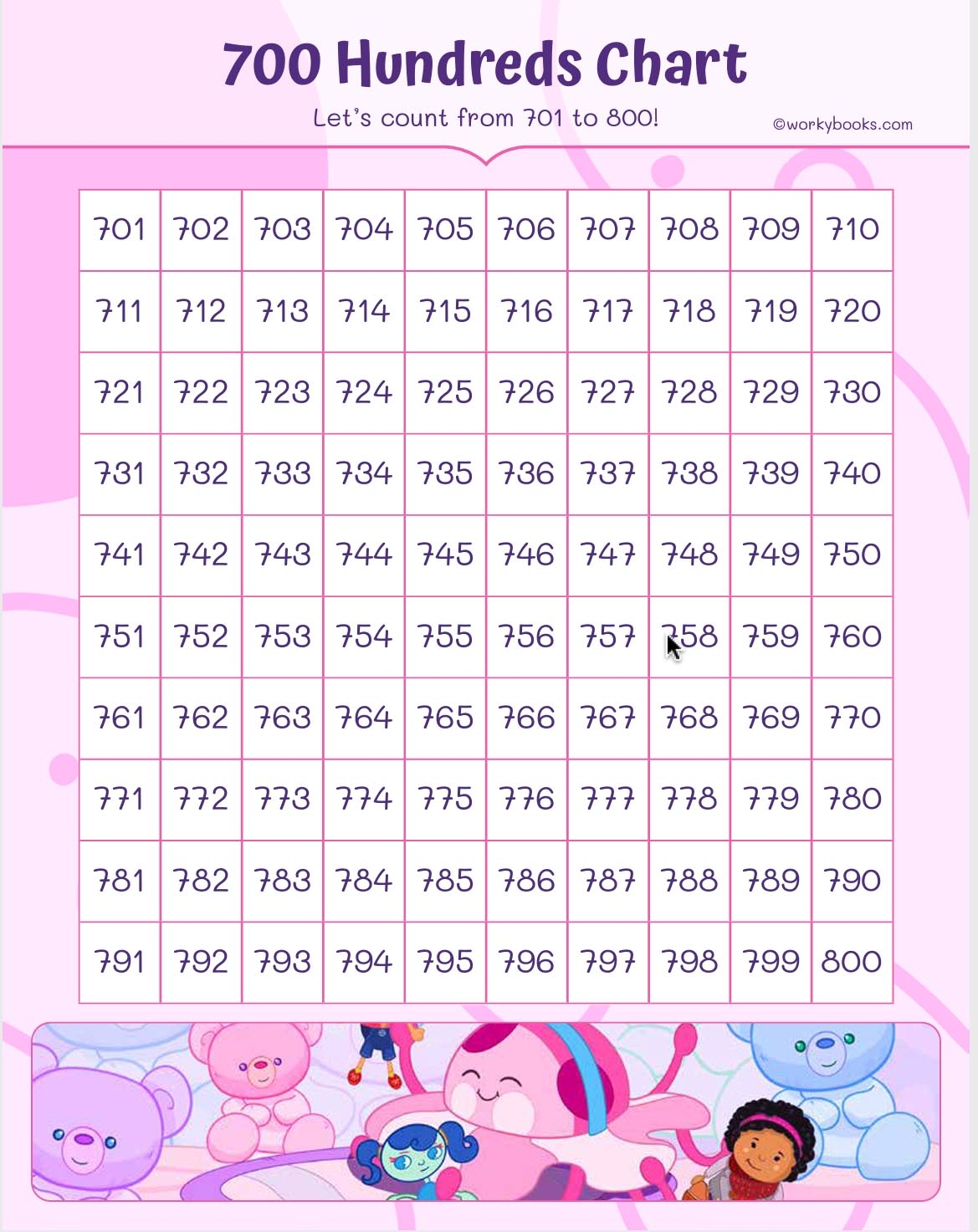 1000 Chart Printable