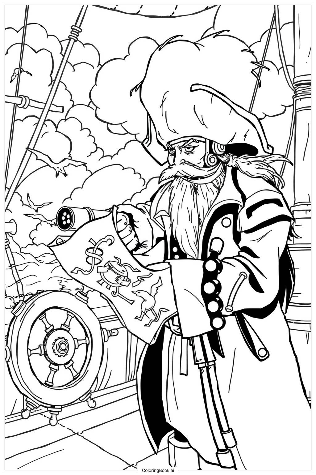 Pirate Captain With Telescope And Map Coloring Page Free PDFu0026PNG Printable 