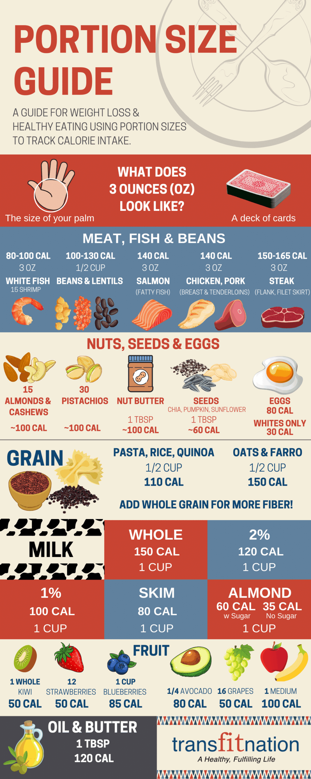 Portion Size Guide For Weight Loss U0026 Healthy Eating Transfitnation Online Personal Training Studio Smithtown NY