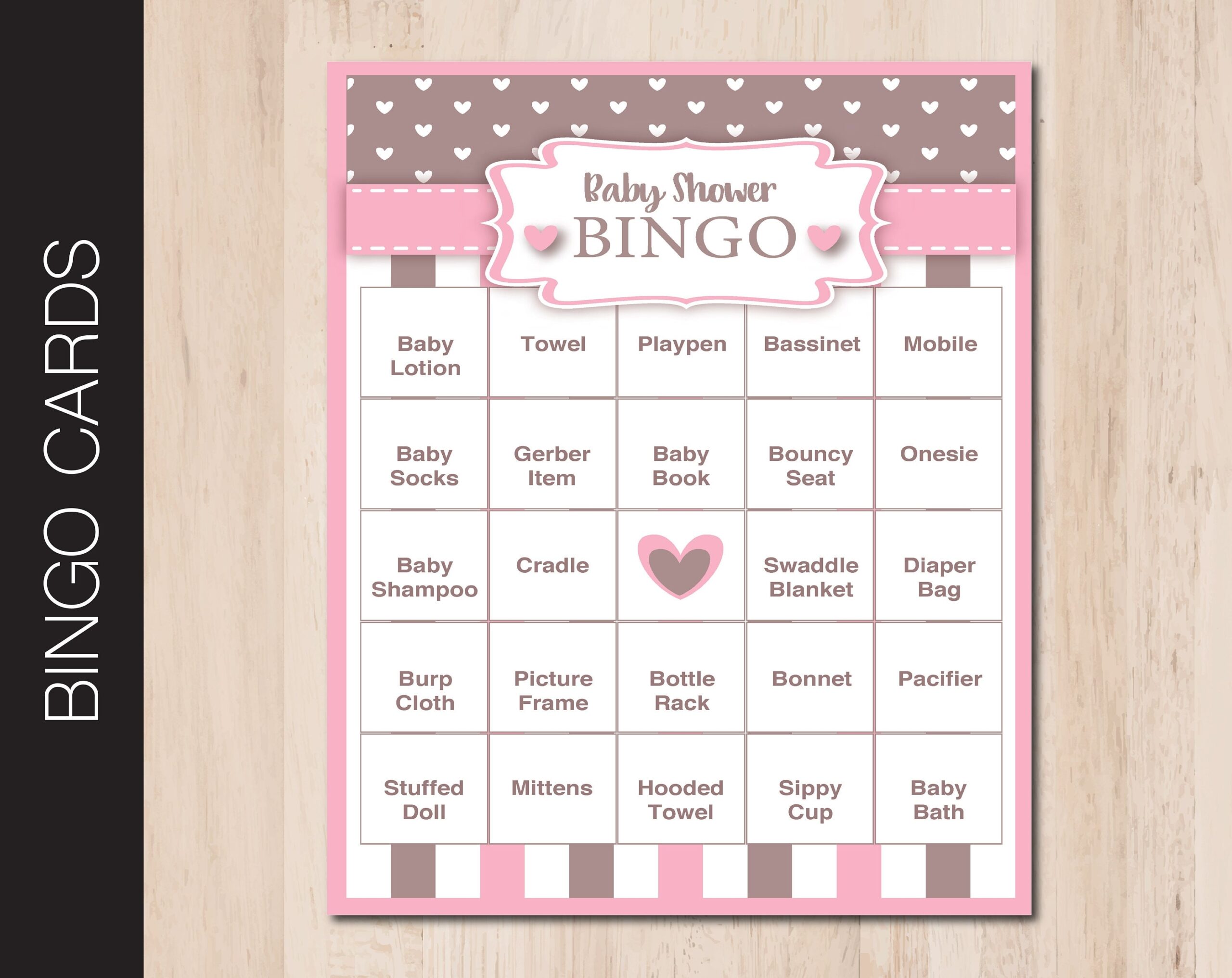 Printable BABY SHOWER Bingo Game Pink And Brown Baby Girl 40