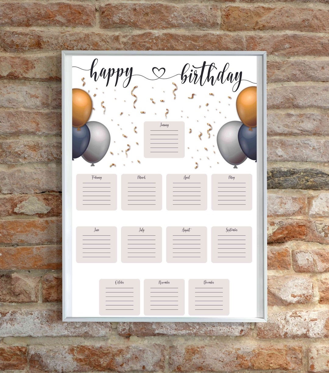 Printable Birthday Poster For Office Chart For Staff Birthdays Employee Recognition Adult Birthday Display Tracker Bulletin Board Break Room Etsy
