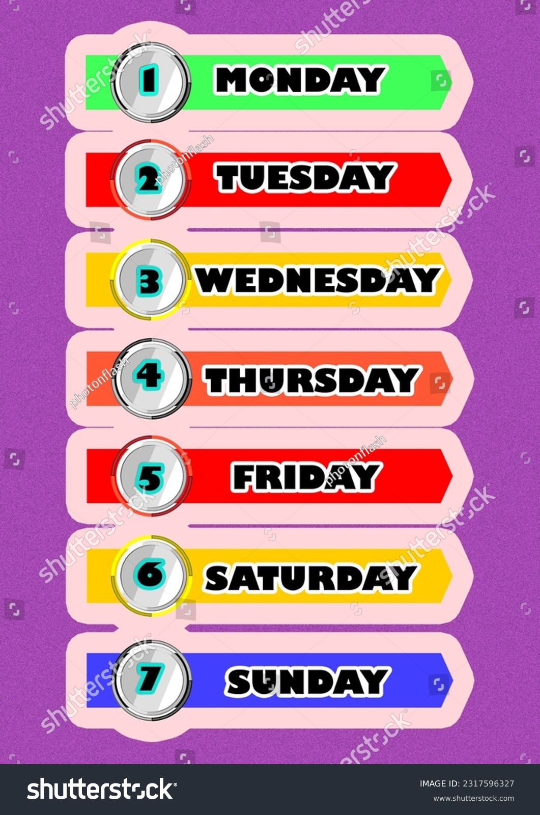 Printable Days Week Chart Kids Learning Stock Illustration