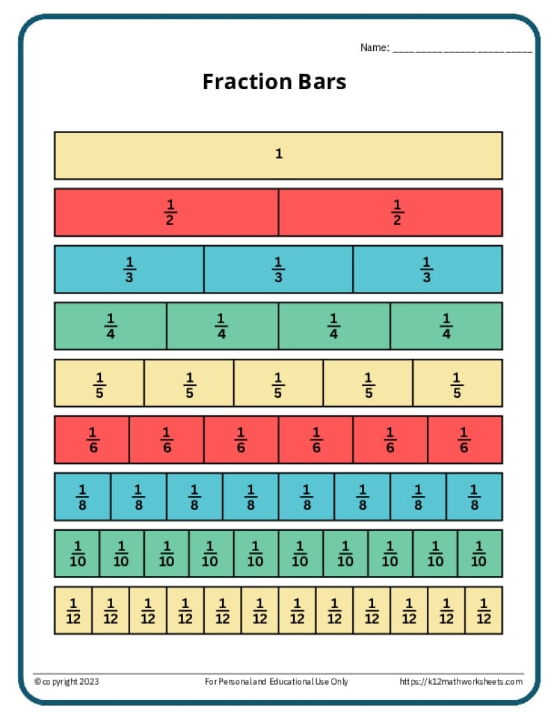 Fractions Chart Printable