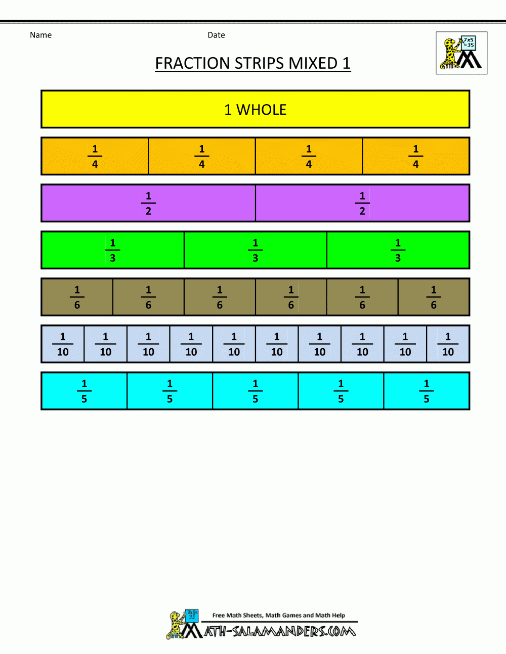 Printable Fraction Strips Worksheets Library
