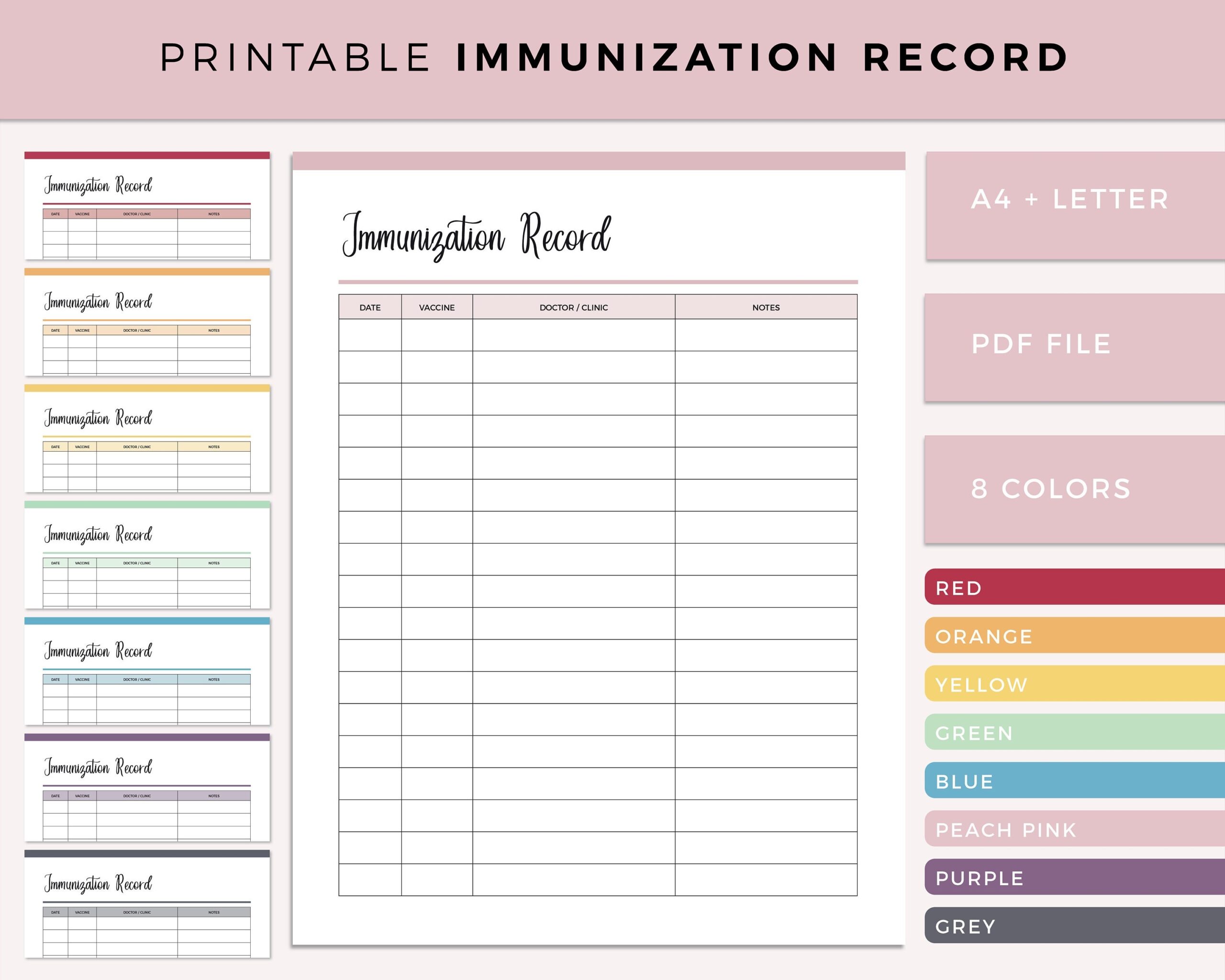 Printable Immunization Immunisation Log For Kids Vaccine Record Childrens Vaccine Record A4 And Letter Size Etsy
