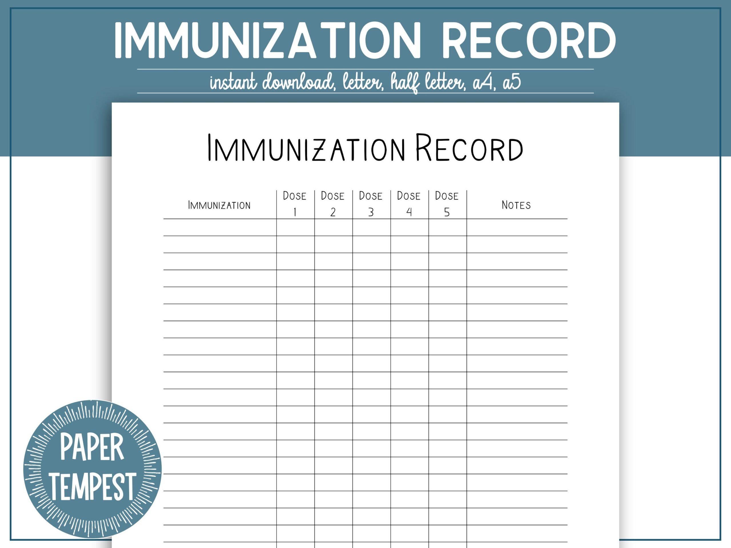 Printable Immunization Record Template Printable Vaccine Log Family Medical Binder Vaccine History Grab And Go Page Shot Tracker Etsy