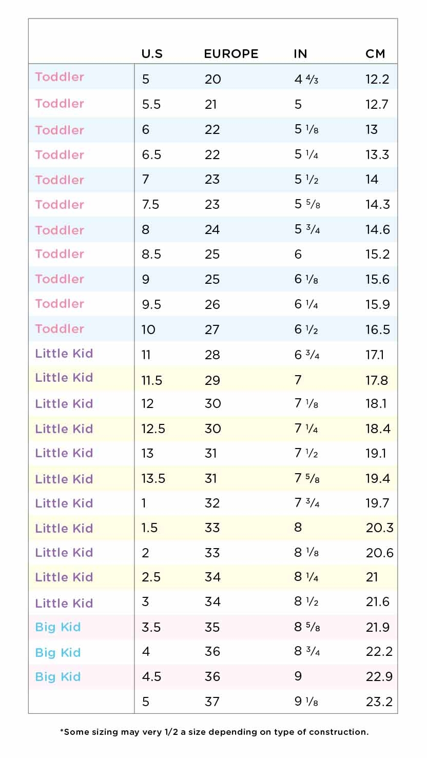 Printable Infant Shoe Size Chart Top