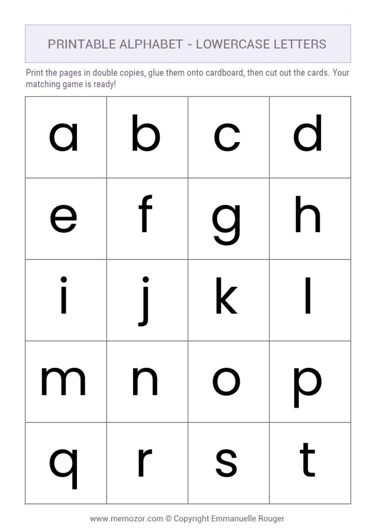 Printable Lowercase Alphabet Letters 26 Letters a z Memozor