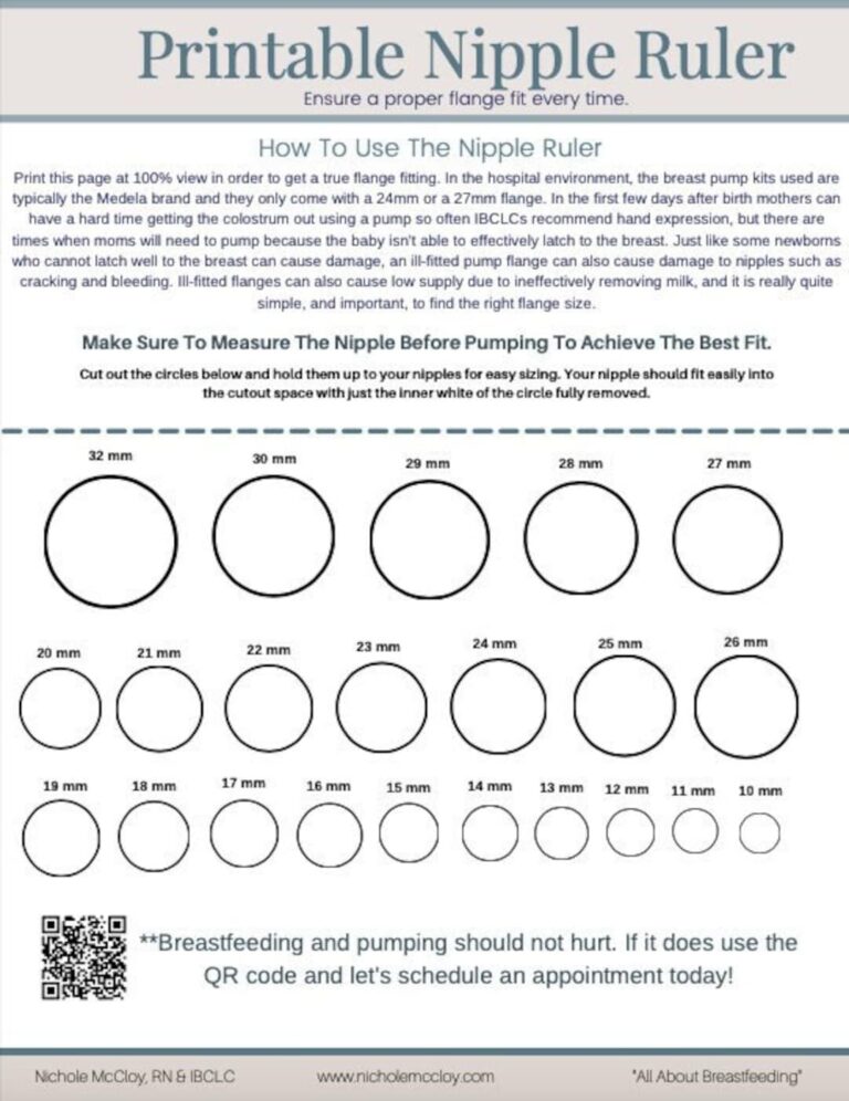 Printable Nipple Ruler U0026 Flange Fitting Tool For Pumping And Breastfeeding Nipple Size Etsy