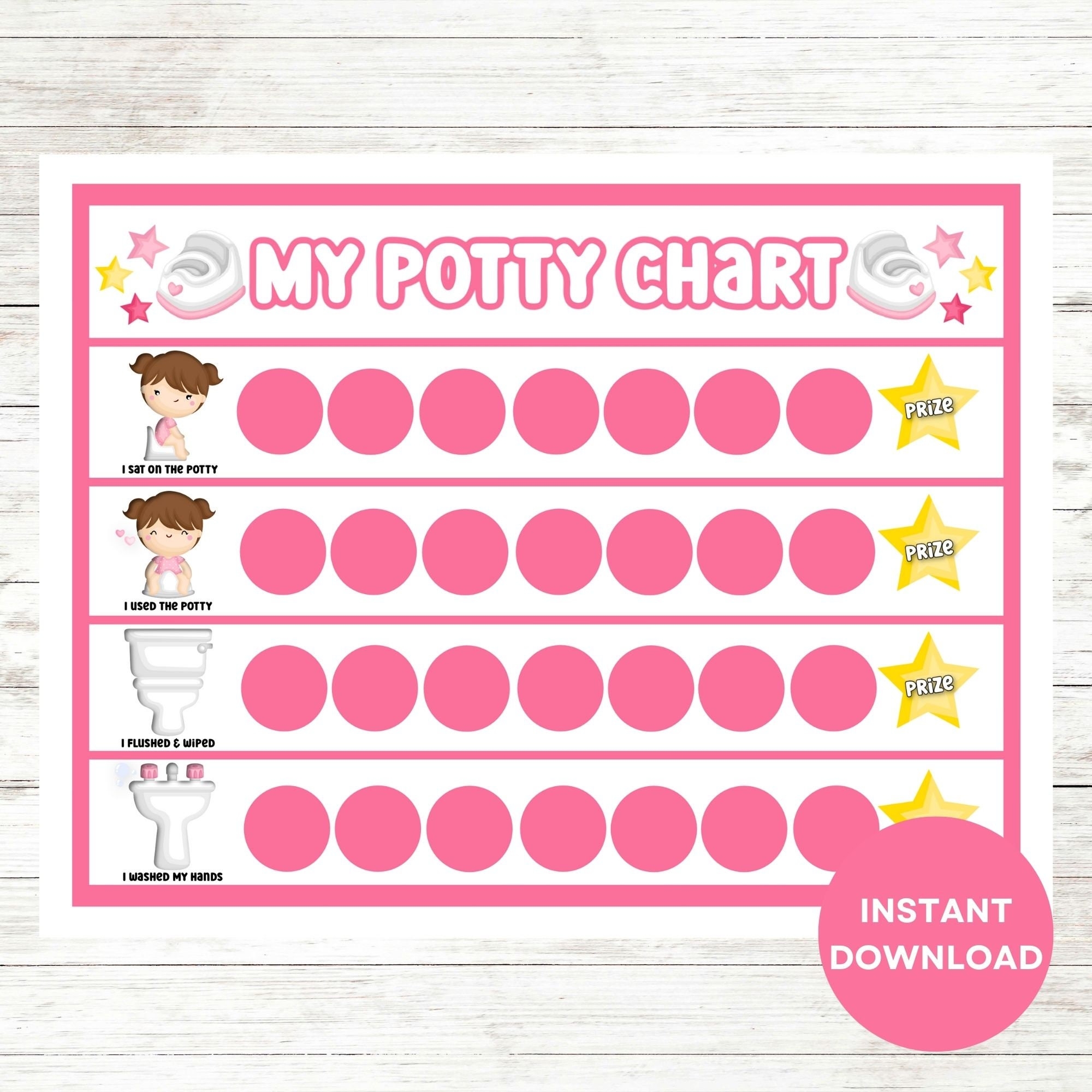 Printable Potty Training Chart Girl Potty Chart Potty Training Sticker Chart Potty Training Reward Chart Toddler Reward Chart Etsy