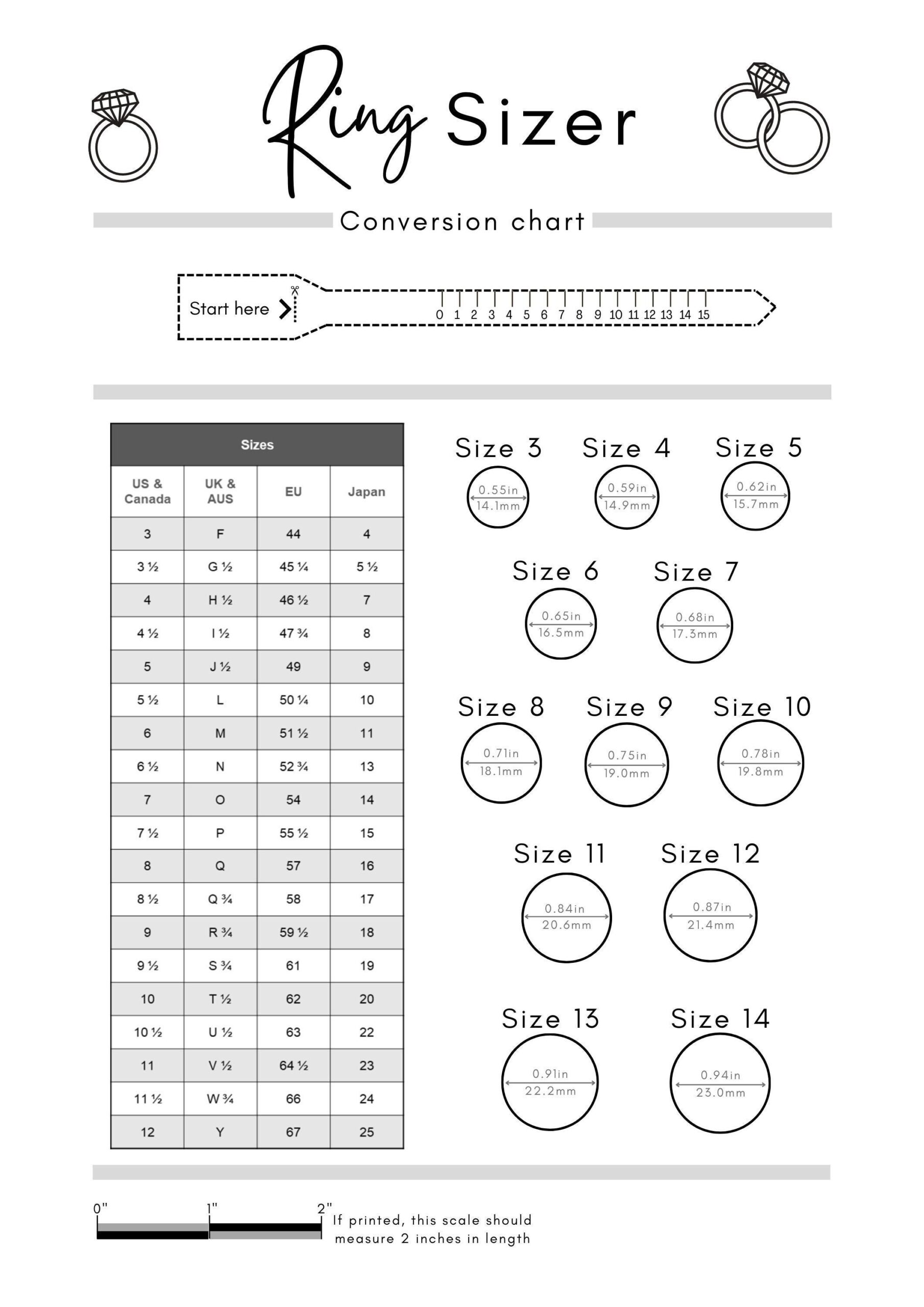 Printable Ring Sizer Accurate Ring Size Finder Measuring Tool 