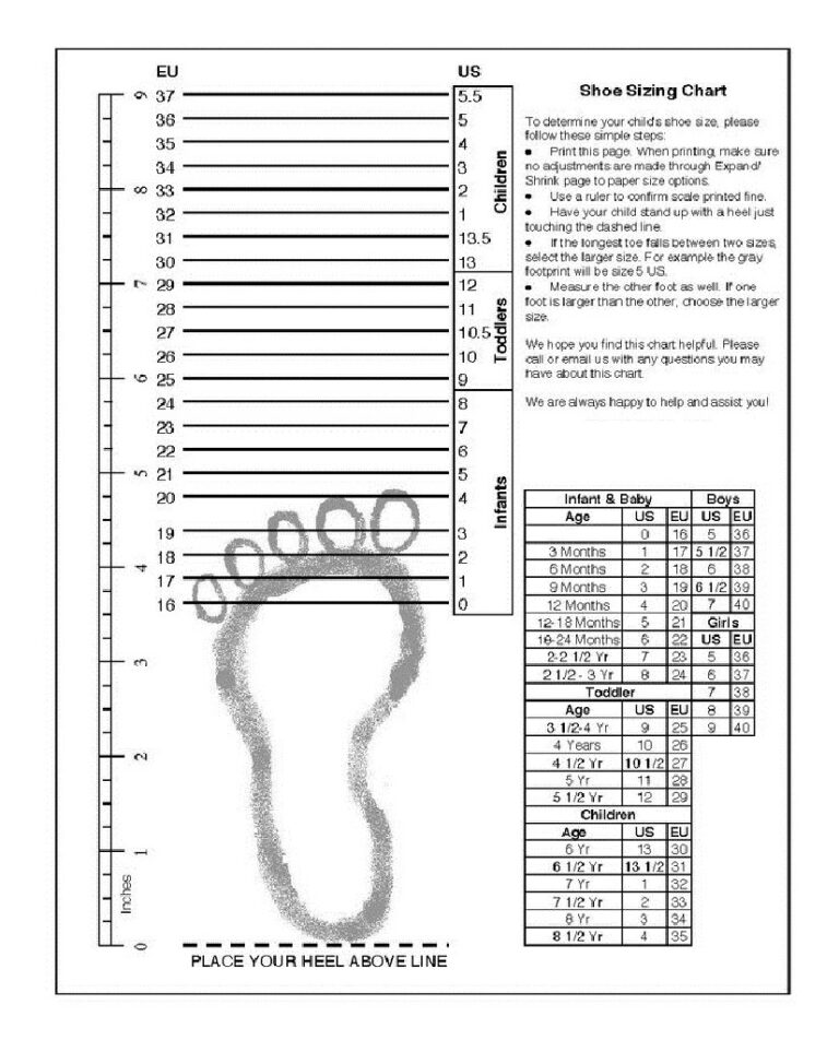 Printable shoe size chart adult 1 Sovereign Lake Nordic Club