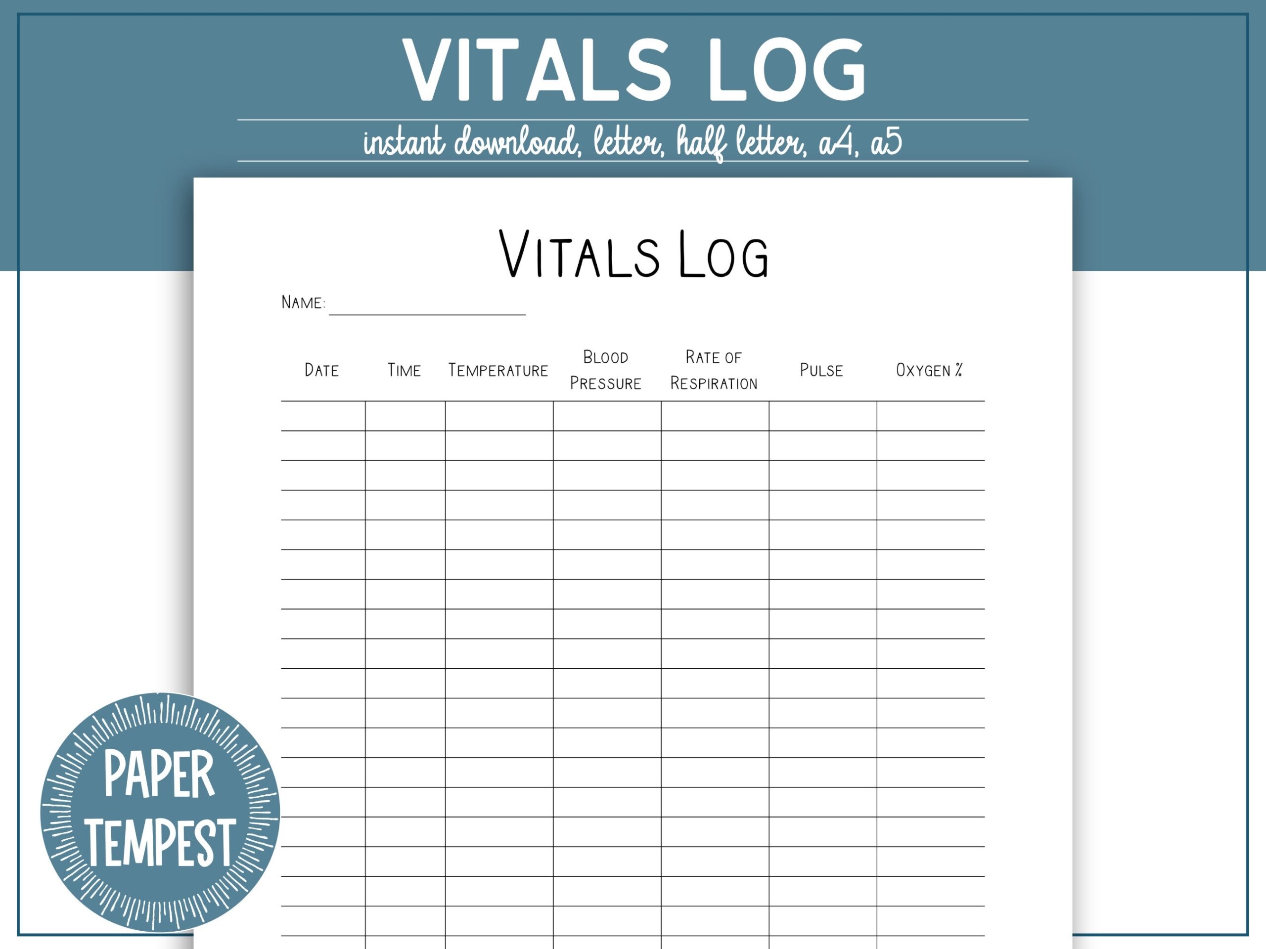 Printable Vitals Chart