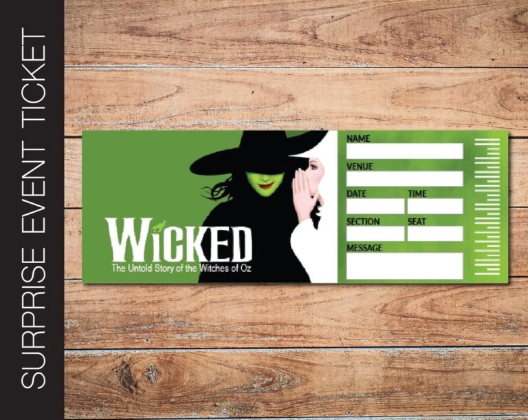 Printable WICKED Broadway Surprise Ticket Editable Musical Theatre Faux Event Admission Souvenir Keepsake PDF Instant Digital Download Etsy