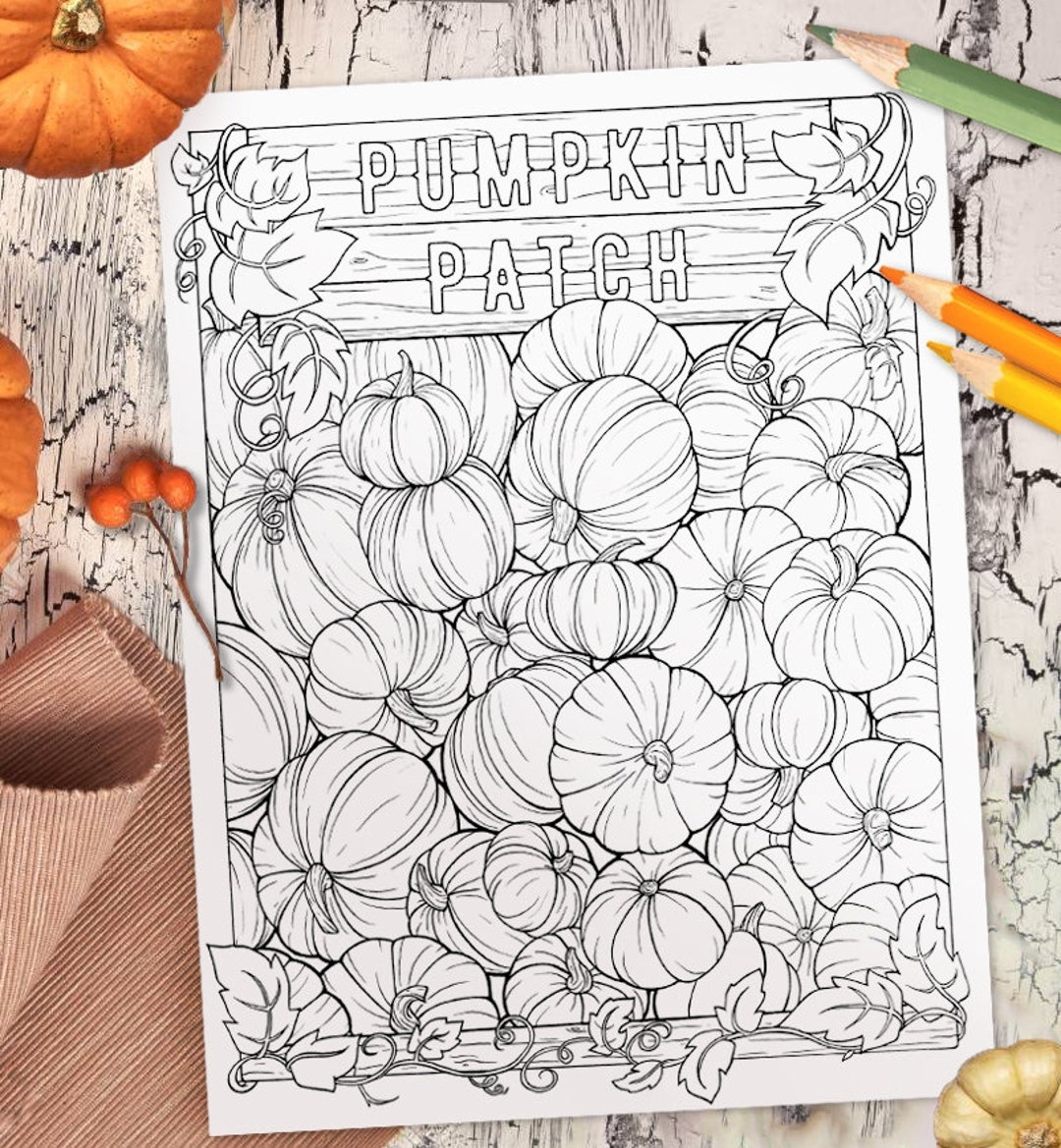 Pumpkin Patch II Fall Autumn Coloring Page For Kids And Adults 