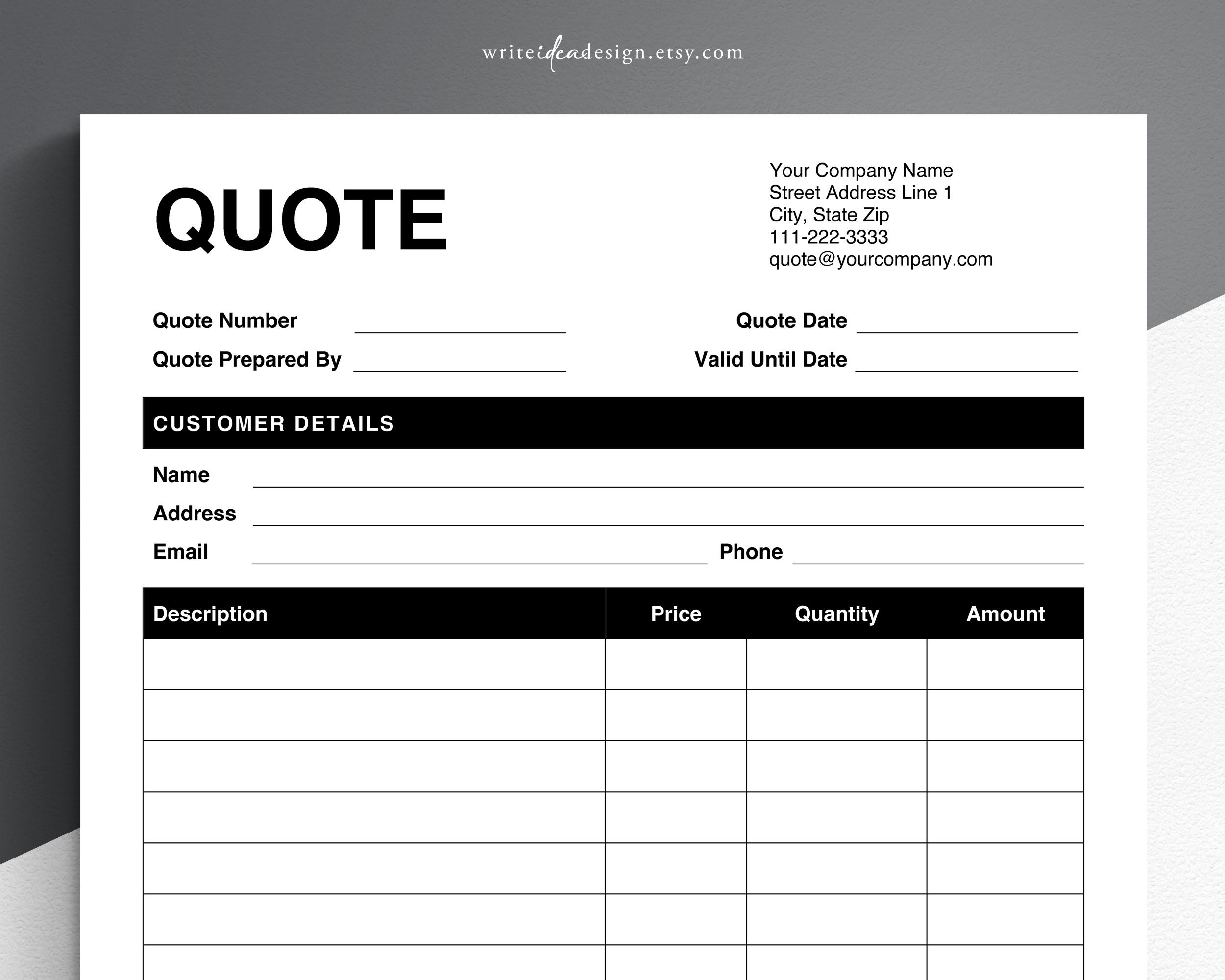 Quote Template Pdf google Docs microsoft Word Quote Form Job Quote Job Proposal Etsy UK