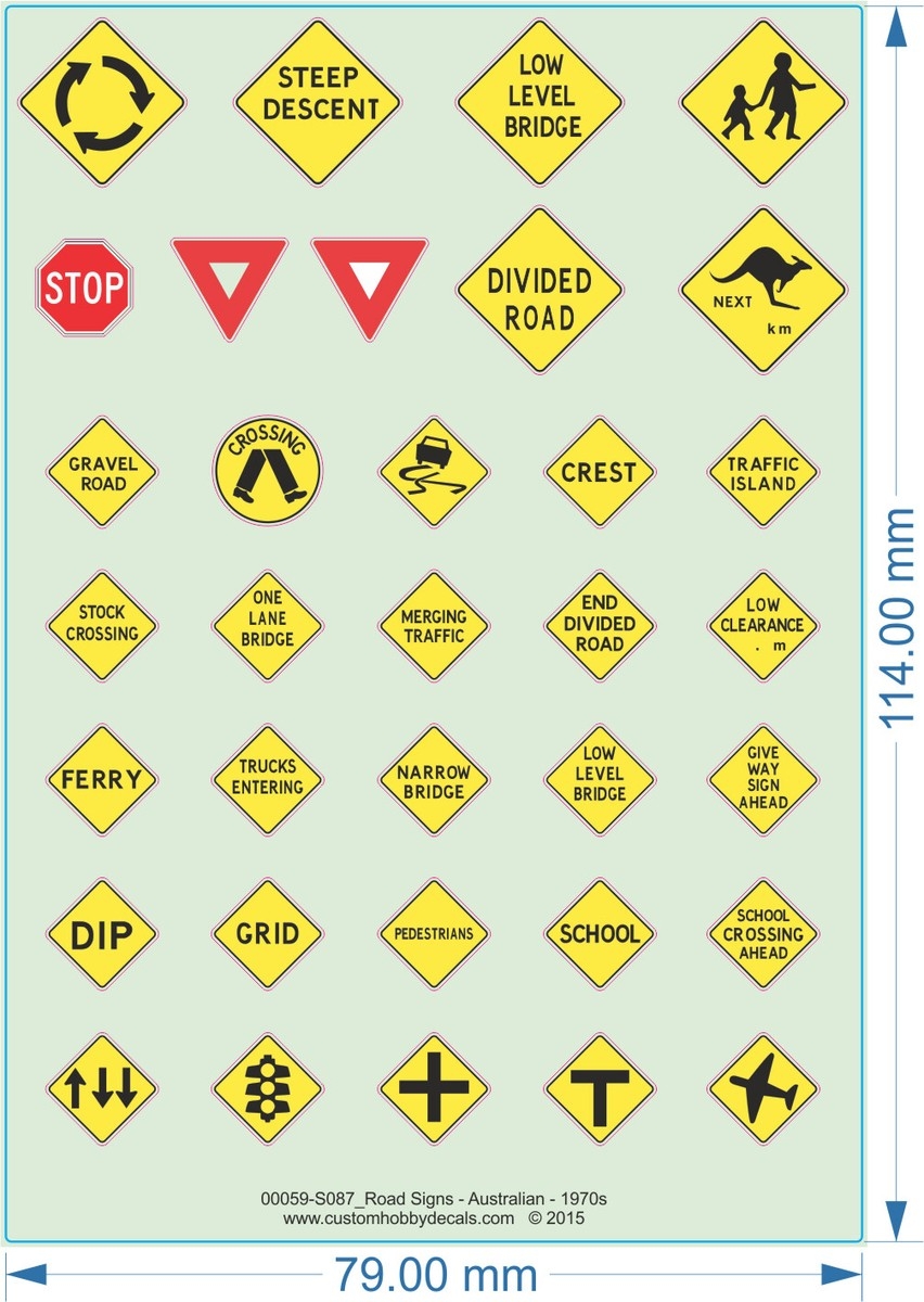 Road Signs Australian 1970s HO 1 87 N 1 160 Water Decal