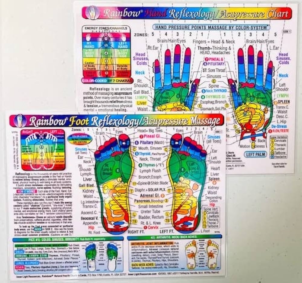 Set 2 CHARTS Rainbow FOOT U0026 HAND REFLEXOLOGY ACUPRESSURE MASSAGE In Inner Light Resources Rainbow Charts Series 8 5 X 11 In 2 sided Small 