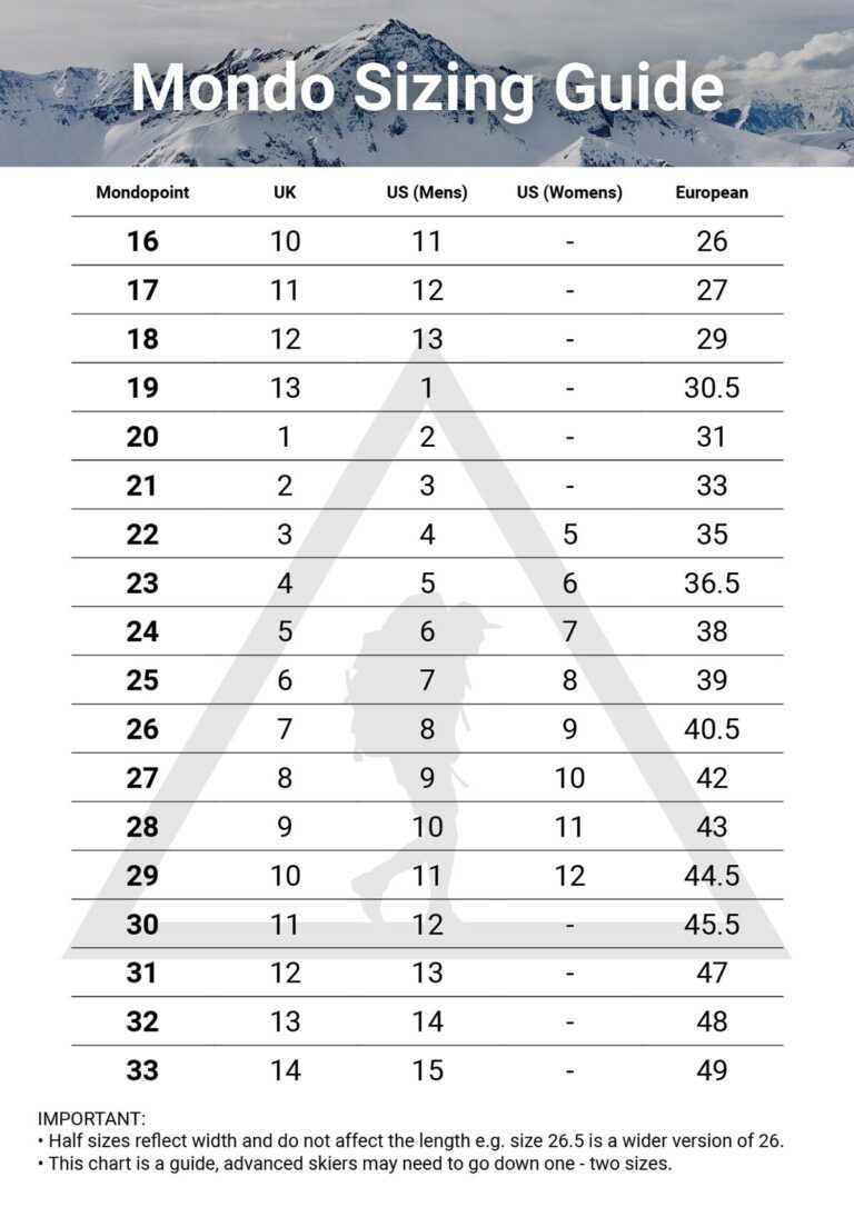 Ski Boot Mondo Size Chart Complete Outdoors NZ