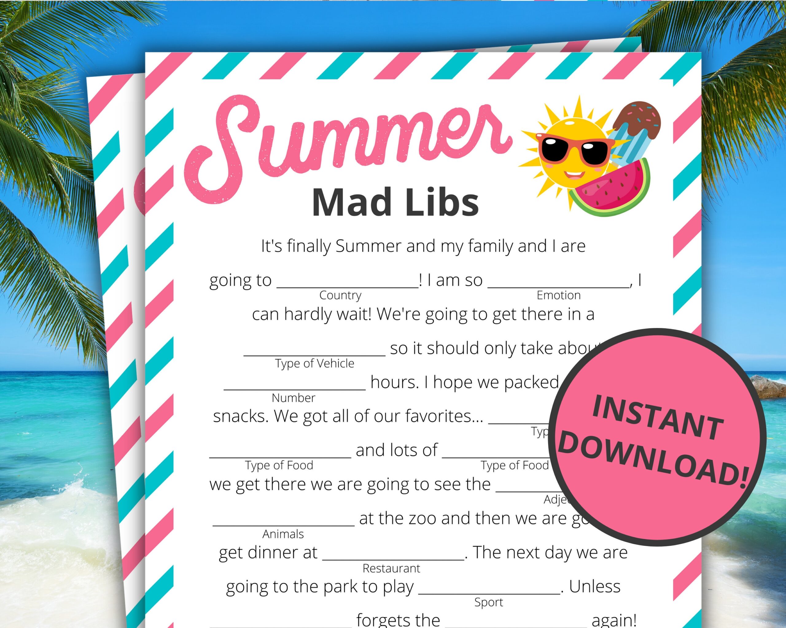 Summer Mad Libs Printable Summer Game Summer Activity For Kids 