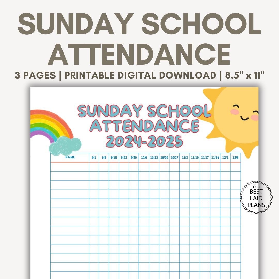 Sunday School Attendance Chart Printable PDF Sunday School Attendance Sheet Digital Download Sunday School Materials Attendance Template Etsy UK